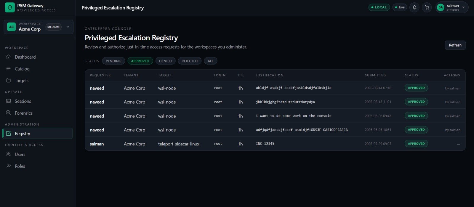 Privileged Escalation Registry